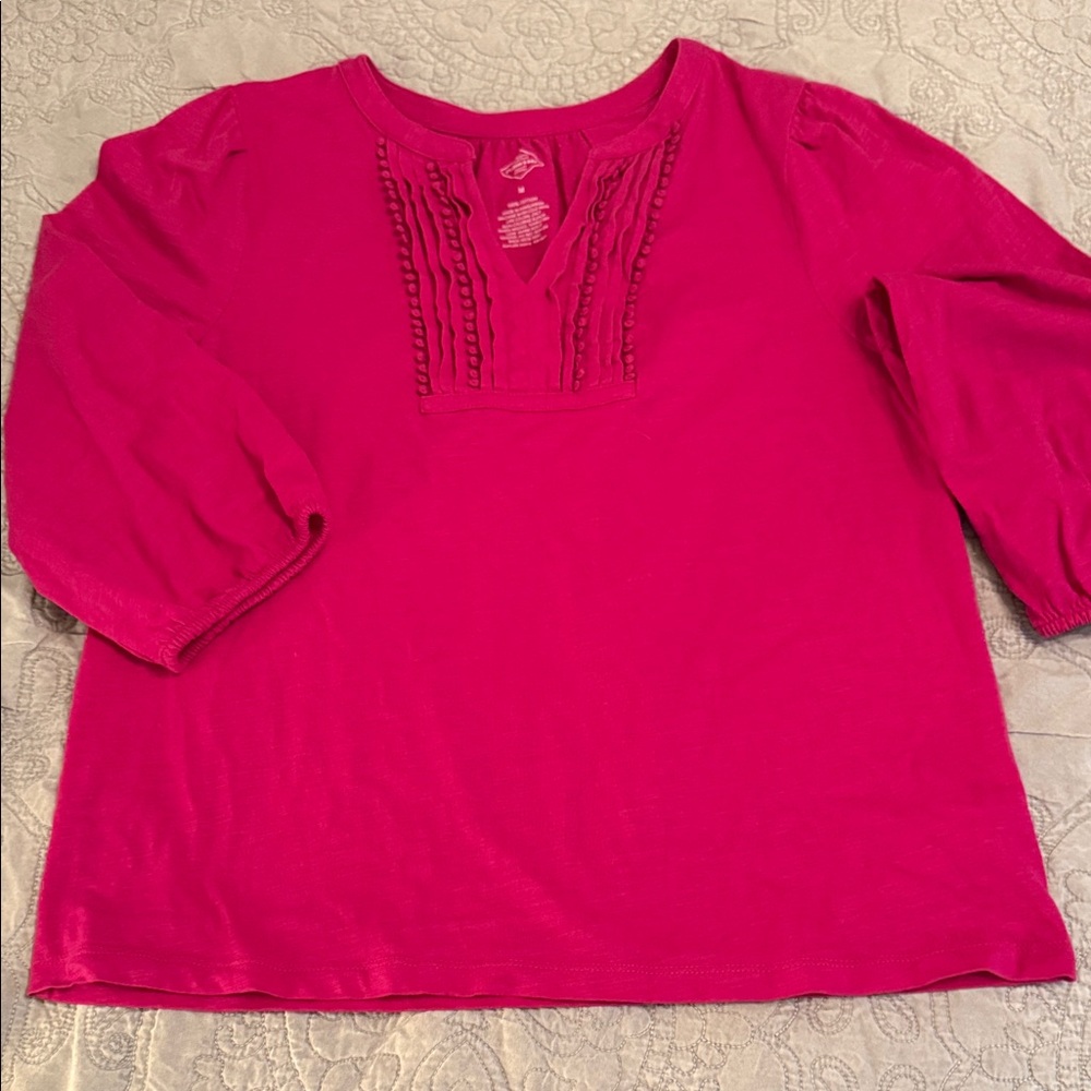 St. John's Bay Fuchsia Blouse with Button Detail
